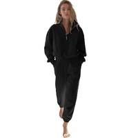 Black Half Zip up Pullover Active Top and Joggers Set - S