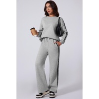 Light Grey Solid Color Side Striped Sweatshirt Active Set - 2XL