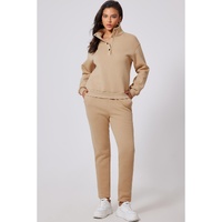 Parchment Solid Half Button Sweatshirt and High Waist Sweatpants Set - 2XL