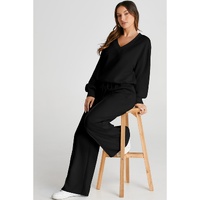 Black V Neck Cropped Seamed High Waist Sports Wear - L