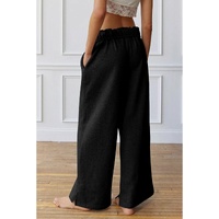Black Elastic High Waist Drawstring Sweatpants - M