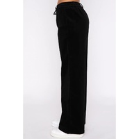 Black Solid Drawstring Waist Wide Leg Pants - S