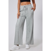 Gray Seamed Drawstring High Waist Wide Leg Sweatpants - 2XL