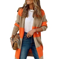 Azura Exchange Orange Colorblock Ribbed Knit Cardigan - S