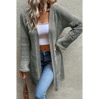 Gray Pointelle Knit Open Front Cardigan - M