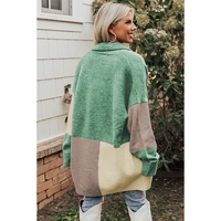 Green Colorblock Draped Open Front Chunky Cardigan - L