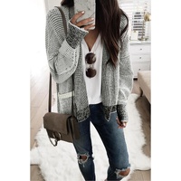 Gray Chunky Waffle Knit Oversized Collar Cardigan - M