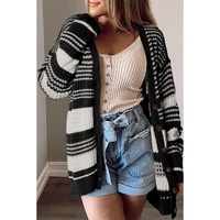 Black Colorblock Textured Knit Buttoned Cardigan - M