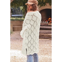White Rhombus Hollowed Knit Open Front Cardigan - M