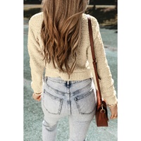 Oatmeal Pearl Buttons Popcorn Textured Sweater Cardigan - L