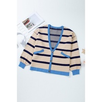 White Colorblock Drop Shoulder Buttoned Loose Cardigan - S