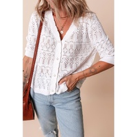 White Frenchy Hollow Out Knitted V Neck Cardigan - XL