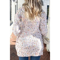 White Confetti Rib Knit Long Sleeve Cardigan - S