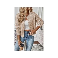 Apricot Rhinestone Decor Multicolor Confetti Sweater Cardigan - L
