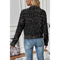 Black Rhinestone Decor Multicolor Confetti Sweater Cardigan - S