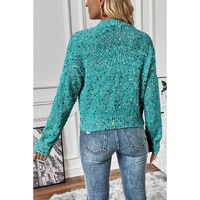 Aruba Blue Rhinestone Decor Multicolor Confetti Sweater Cardigan - S