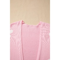 Pink Floral Print Knitted Open Front Loose Cardigan - S