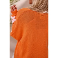 Orange Floral Print Knitted Open Front Loose Cardigan - S