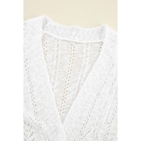 White Solid Open Knit Cardigan - XL