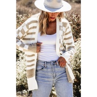 Smoke Gray Gingham Striped Knitted Open Front Cardigan - L