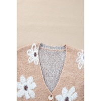 Smoke Gray Floral Print V Neck Knitted Button up Cardigan - L