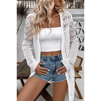 White Crochet Hollow Out Open Front Cardigan - XL