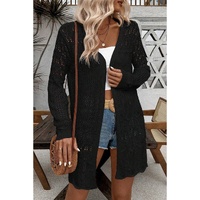 Black Crochet Hollow Out Open Front Cardigan - S