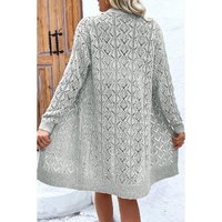 Gray Hollow Out Buttons Front Long Cardigan - L