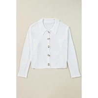 White Collared Button-up Loose Fit Casual Sweater - S