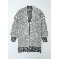 Azura Exchange Gray Plaid Knitted Long Open Front Cardigan - L