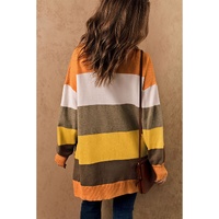 Open Front Pocketed Colorblock Cardigan - S