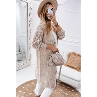 Azura Exchange Khaki Hollow-out Openwork Knit Cardigan - M