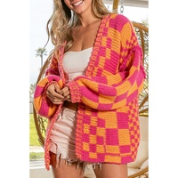 Azura Exchange Multicolor Open Front Mixed Checkered Pattern Knit Cardigan - M