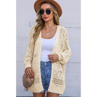Apricot Casual Hollowed Knit Dolman Sleeve Cardigan - 2XL