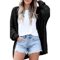 Black Casual Hollowed Knit Dolman Sleeve Cardigan - M