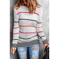 Gray Ribbed Knit Striped Sweater - S