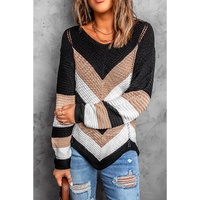Black Chevron Colorblock Knit Sweater - S