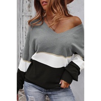 Gray Colorblock V Neck Sweater - S