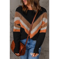 Multicolor Chevron Striped Drop Shoulder Sweater - S
