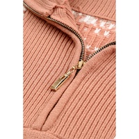 Azura Exchange Pink Geometry Knit Quarter Zip Sweater - L