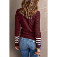 Azura Exchange Red Striped Sleeve Plain Knit Sweater - S