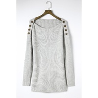 Gray Buttoned Drop Shoulder Oversized Sweater - S