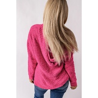 Rose Loose Popcorn Textured Hooded Sweater - L