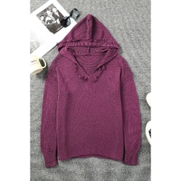 V Neck Ribbed Drop Shoulder Hooded Sweater - XL
