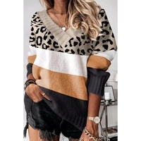 Khaki Leopard Color Block Long Sleeve Sweater - S