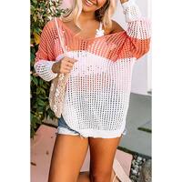Azura Exchange Eyelet Knit Top with Twisted Back and Color Block Design - S