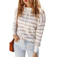 Cowl Neck Striped Print Drop Shoulder Sweater - L