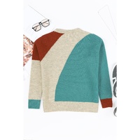 Multicolor Colorblock Ribbed Trim Round Neck Sweater - M