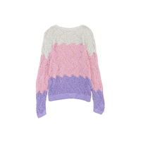 Pink Color Block Hollow Knitted Loose Sweater - XL