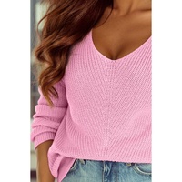 Pink Ribbed Knit V Neck Sweater - XL